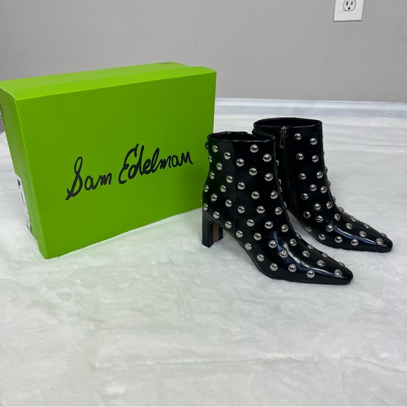 NWT SAM EDELMAN SAIGE STUDDED ANKLE BOOT IN BLACK AND SILVER SIZE 7 - Picture 10 of 16
